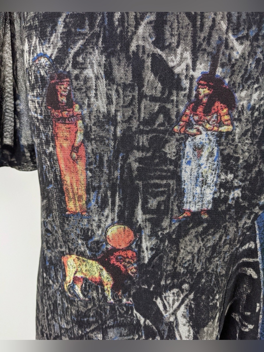 Save the Queen! Italian Mesh Dress Egyptian Hieroglyphic Print Asymmetrical Hem - Picture 5 of 11